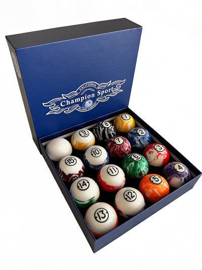 Champion  Marble Pool Balls set ( Black Rimmed Marble) Complete 16 Ball Set