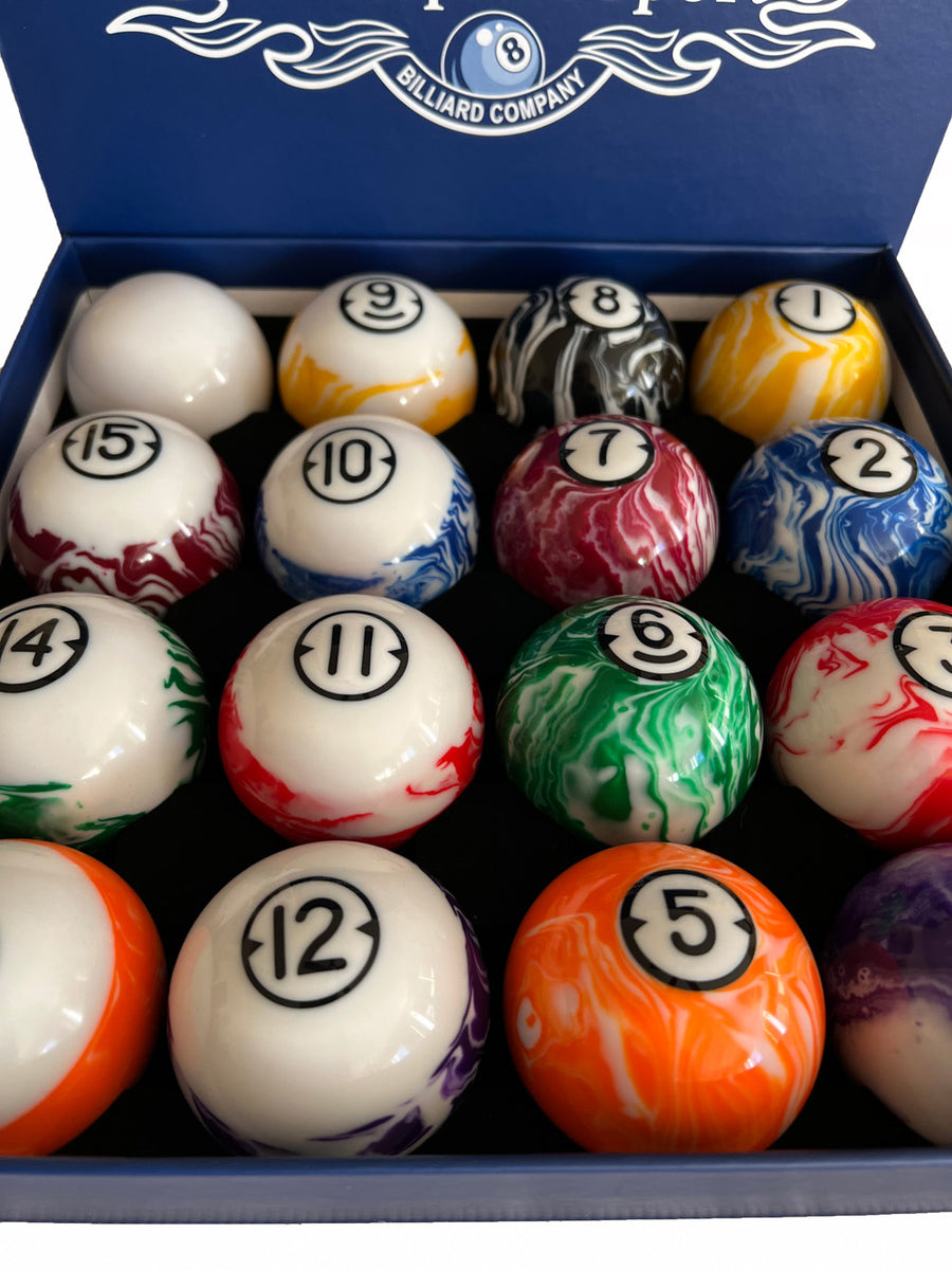 Champion Marble Pool Balls set ( Black Rimmed Marble) Complete 16 Ball