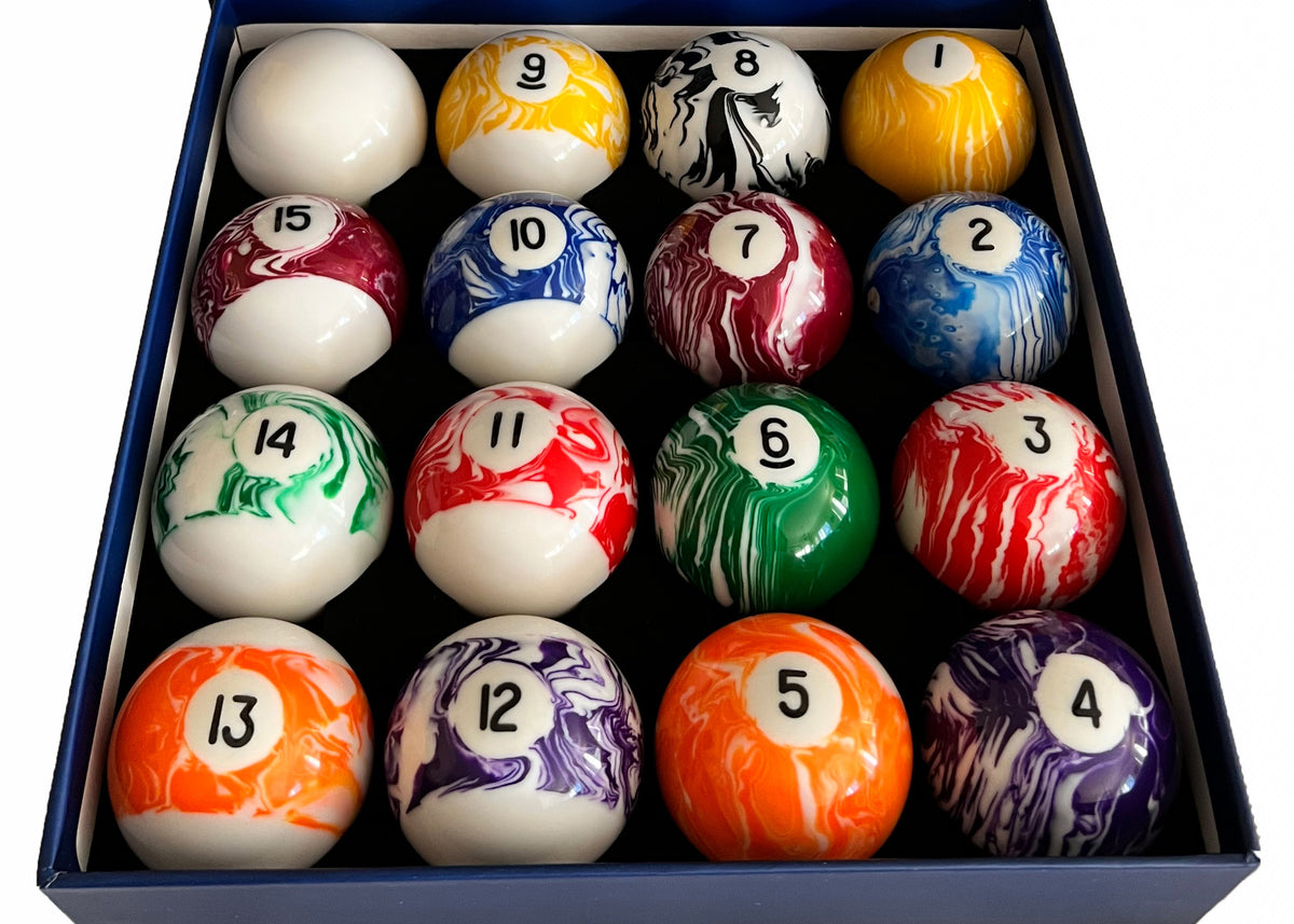 Material Pool Ball Champion Marble Pool Balls set (Light Marble) Complete 16 Ball Set ...