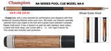 Champion Inlaid Custom Billiard NA Pool Cue Stick, Hybrid Shaft, Uni-loc Joint, Model: NA6