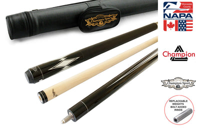 Champion Retired Pool Cue Stick, 60 inch , 5/6x18, White or Black Case, 314 Taper, Model:RT1