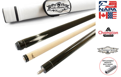 Champion Retired Pool Cue Stick, 60 inch , 5/6x18, White or Black Case, 314 Taper, Model:RT1