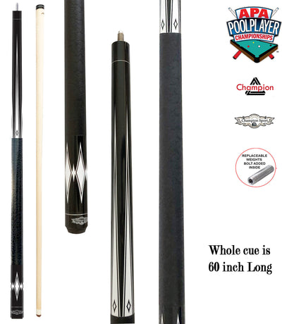 Champion Retired Pool Cue Stick, 60 inch , 5/6x18, White or Black Case, 314 Taper, Model:RT1