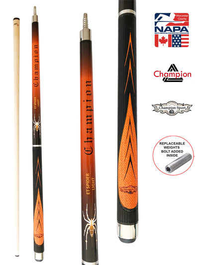 Champion Sport Orange Spider Billiards Pool Cue Stick (Radial Joint ,13mm), Cuetec Glove