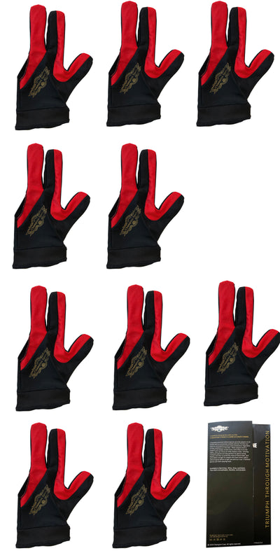 Champion Cut 3 finger Pool Cue Stick Glove- Left hand ( red black)