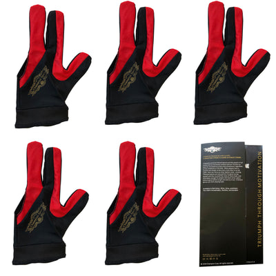 Champion Cut 3 finger Pool Cue Stick Glove- Left hand ( red black)