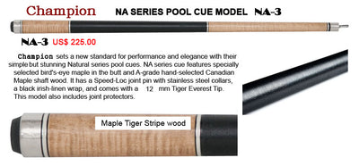 Champion Inlaid Custom Billiard NA Pool Cue Stick, Hybrid Shaft, Uni-loc Joint, Model: NA3