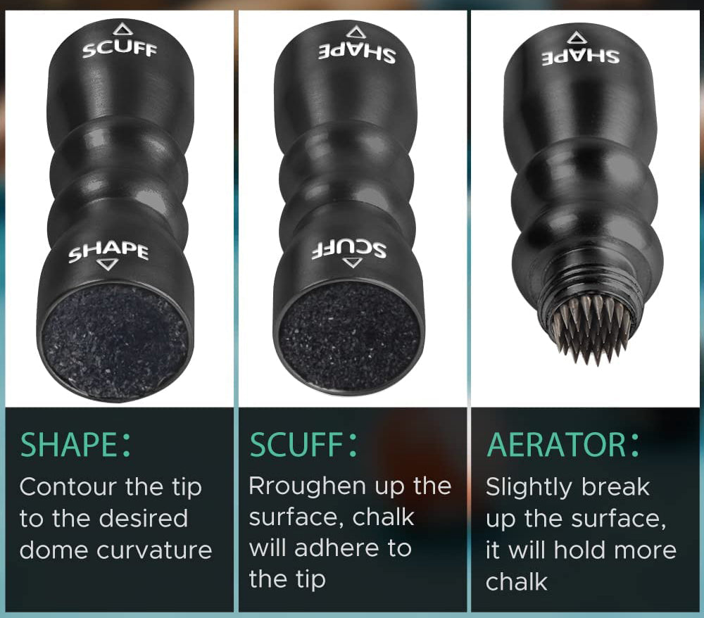Champion Billiards Pool Cue Tip Repair Tool Accessories include scuff ...