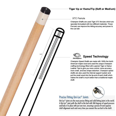 Champion Dragon pool cue and Limited Edition Evolution Carbon Shaft, Uni-Loc, 29" (11.75mm and 12.5mm)