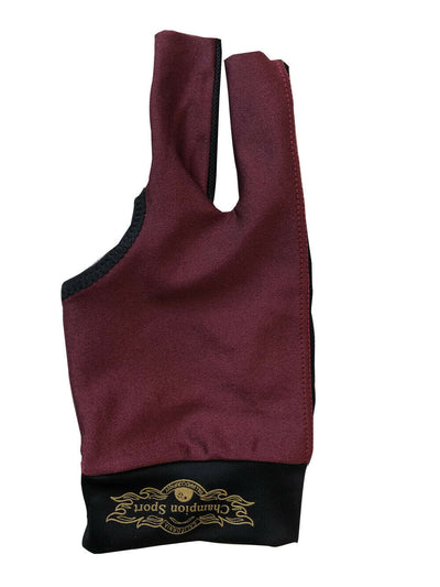 Champion Cut 3 finger Pool Cue Stick Glove- Left hand ( Blue, Wine, Black)