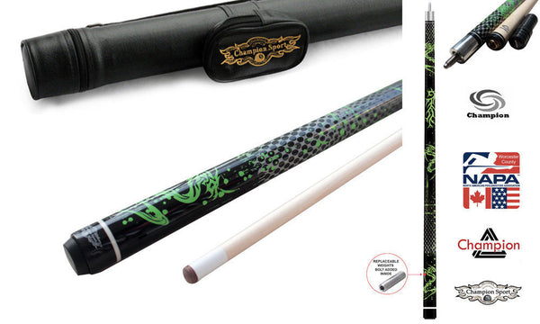 Champion Green Dragon Pool Cue Stick, 314 Taper, 5/6x 18 ,Tip size: 12mm,12.7mm, 13 mm