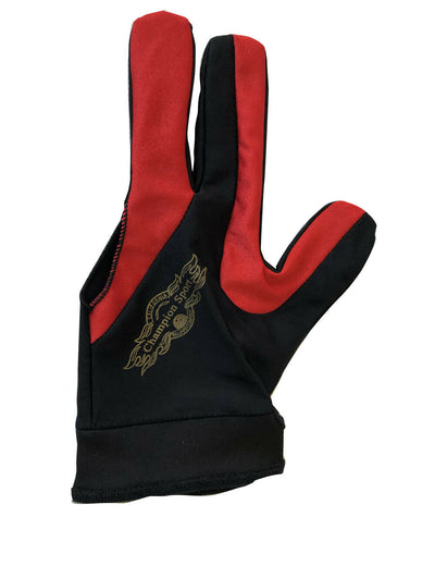 Champion Cut 3 finger Pool Cue Stick Glove- Left hand ( red black)