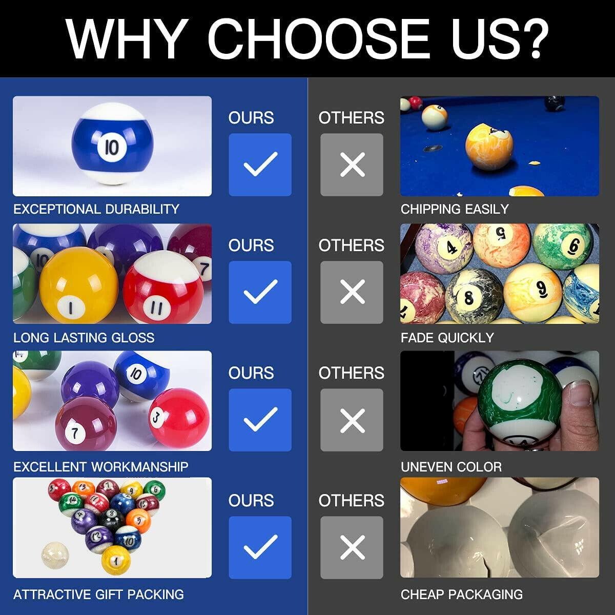 Champion Marble Pool Balls set ( Black Rimmed Marble) Complete 16 Ball